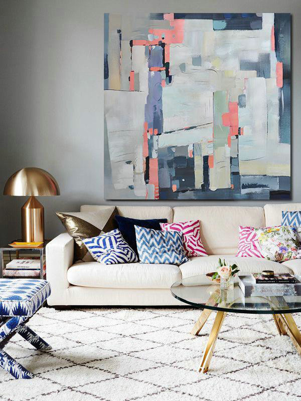Large Abstract Painting Canvas Art,Oversized Contemporary Art,Hand Painted Original Art,Pink,Grey,Purple,Dark Blue.etc